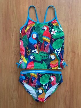 9-10Y | Mini Boden Bright Blue Tropical Parrot Tankini
